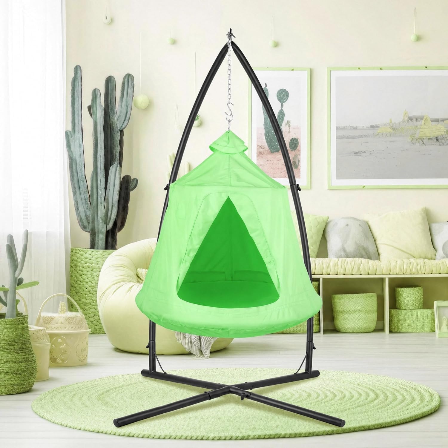 Freestanding Hanging Hammock Chair – 330 lb, LED Lights, Indoor/Outdoor