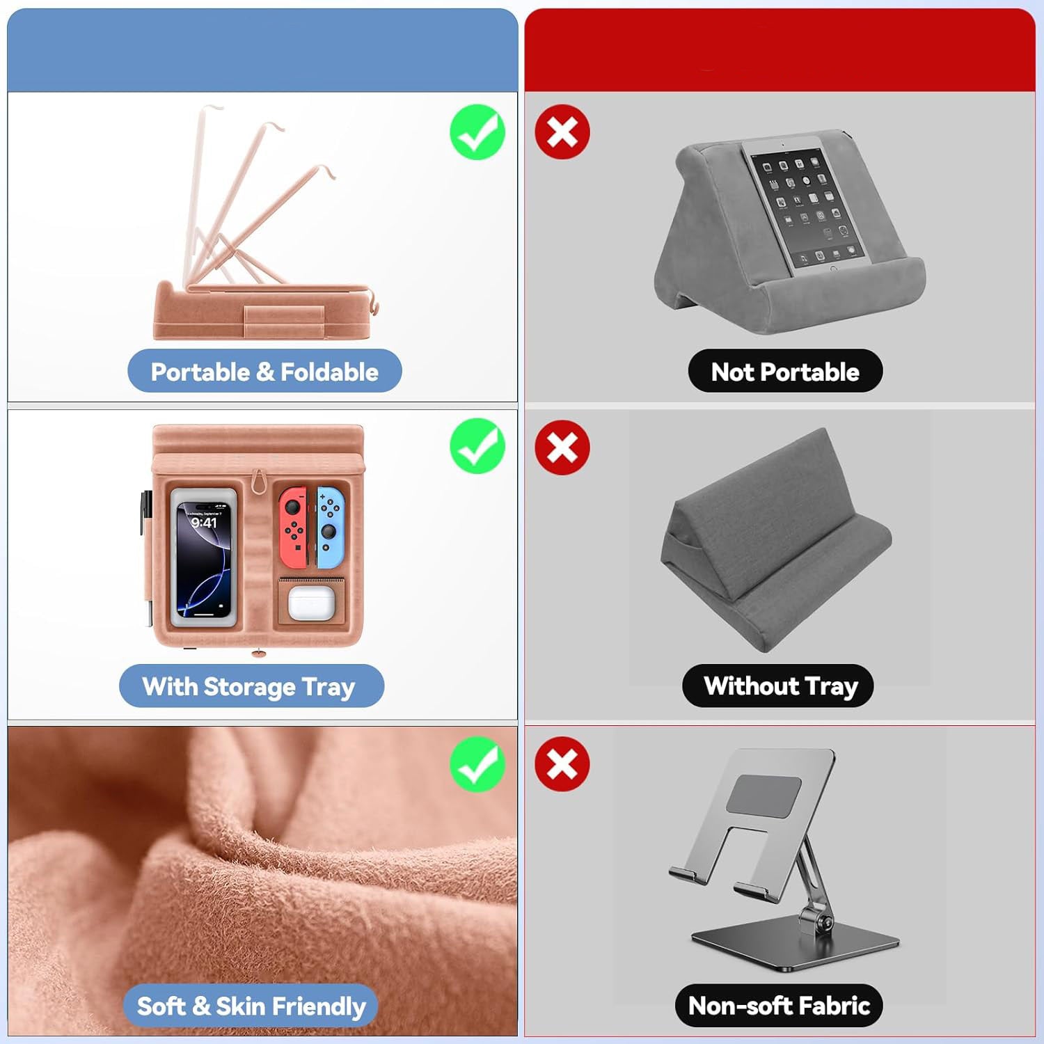 Tablet pillow-shaped stand with storage function
