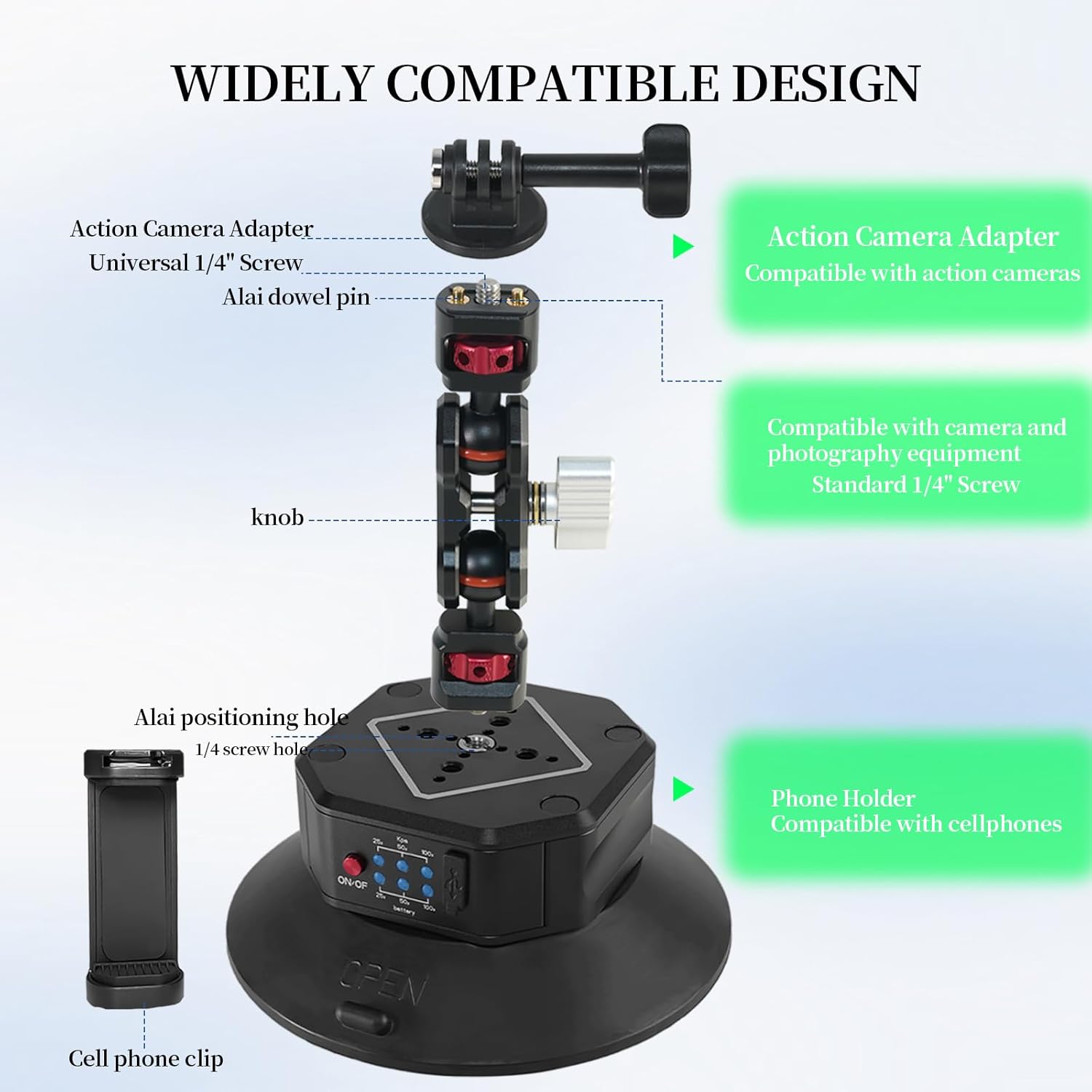 4.5" Suction Cup Camera Mount – Dual 360° Magic Arms
