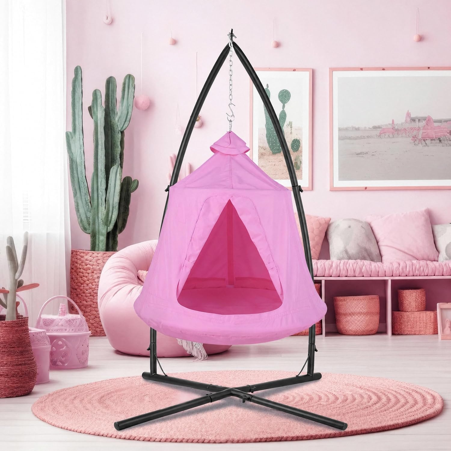 Freestanding Hanging Hammock Chair – 330 lb, LED Lights, Indoor/Outdoor