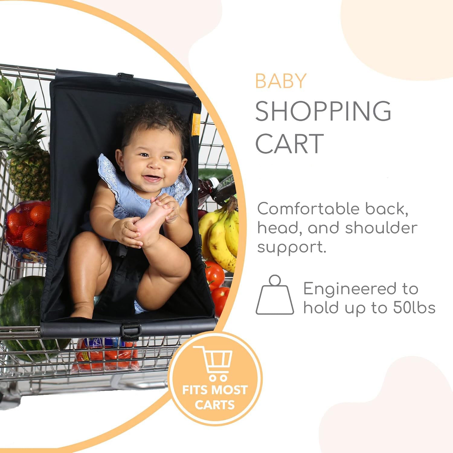 Baby Shopping Cart Hammock - Baby Seat for Shopping Carts, Securely Holds Car Seats, Fits Most 4-Wheeled Carts (20-24 Inches Wide)