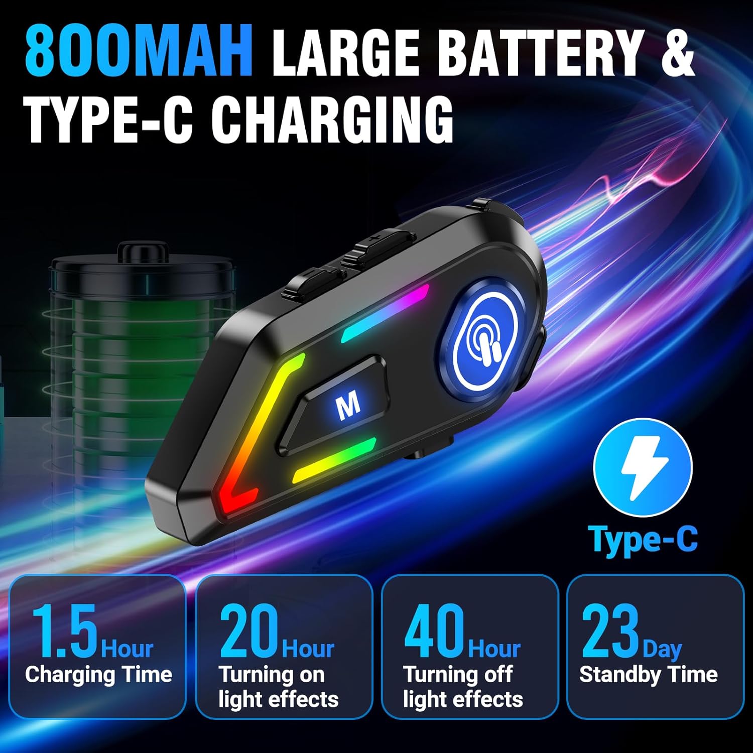 Bluetooth Helmet Headset – with RGB Lights | 40mm Hi-Fi Speakers