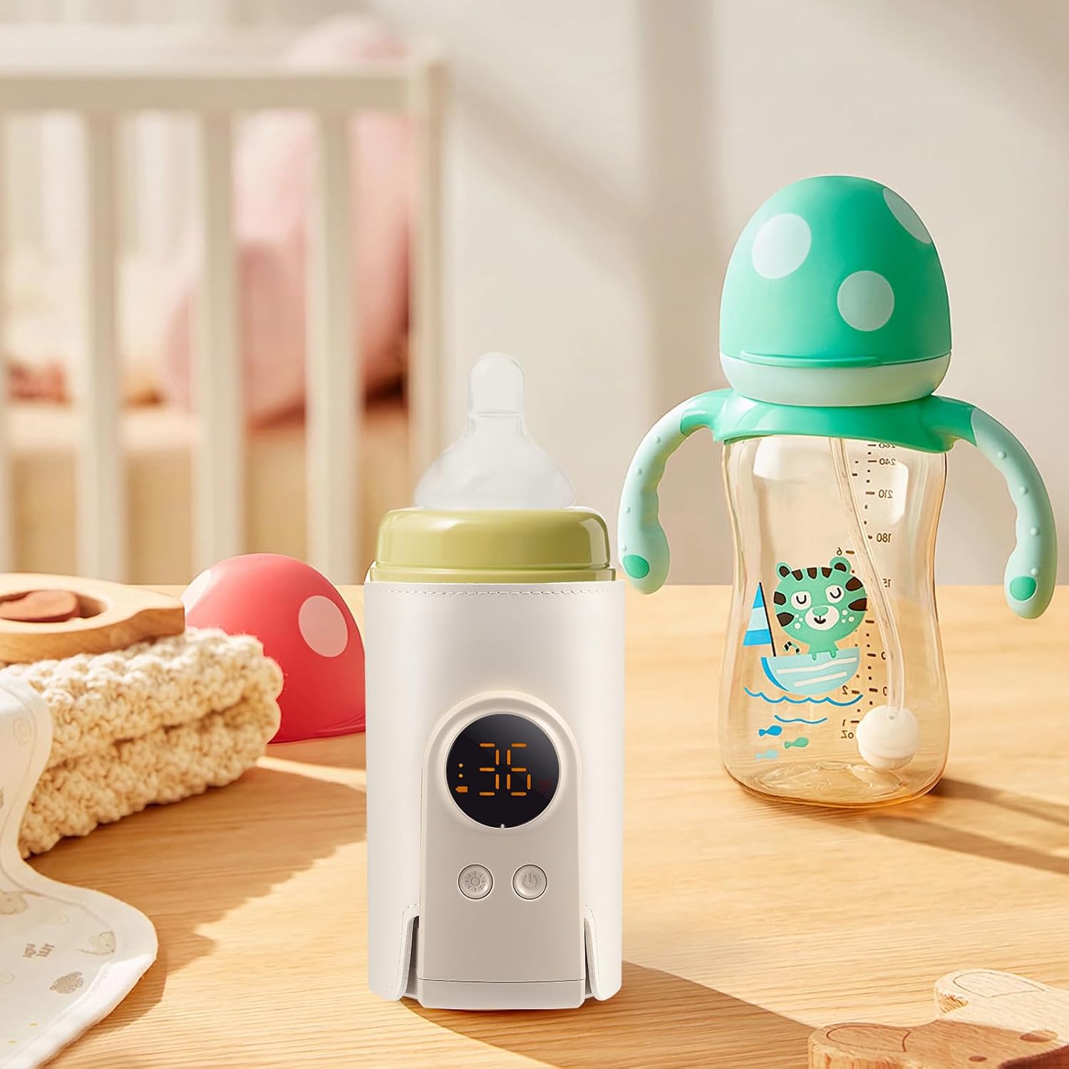 Portable baby bottle warmer with 6 adjustable temperature settings
