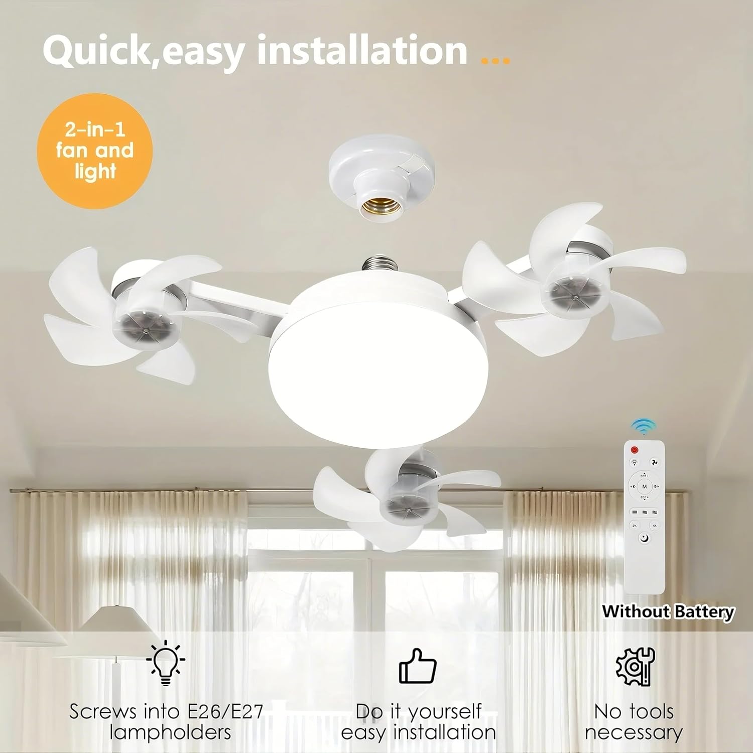 Socket Fan Light – Screw-In Ceiling Fan with Remote