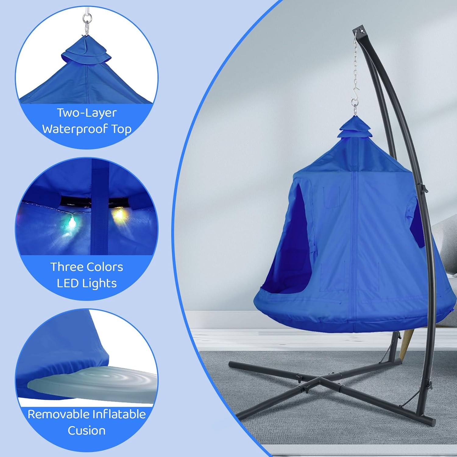 Freestanding Hanging Hammock Chair – 330 lb, LED Lights, Indoor/Outdoor