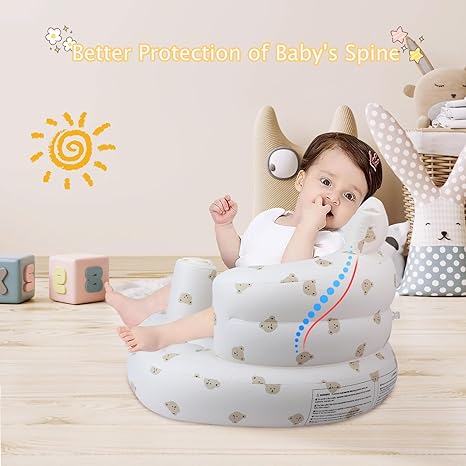 Infant inflatable seat with suction cup and built-in air pump