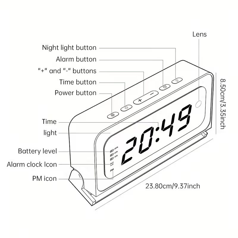 Smart Alarm Clock Camera – WiFi Indoor Monitor with Night Vision
