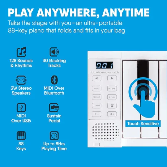 Carry-On Portable Folding Digital Piano – 88 Keys with Rechargeable Battery