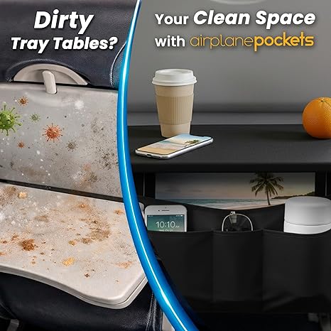 Travel Tray Organizer Cover – Expandable Airplane Seat Pocket Storage Bag for Flights & Road Trips