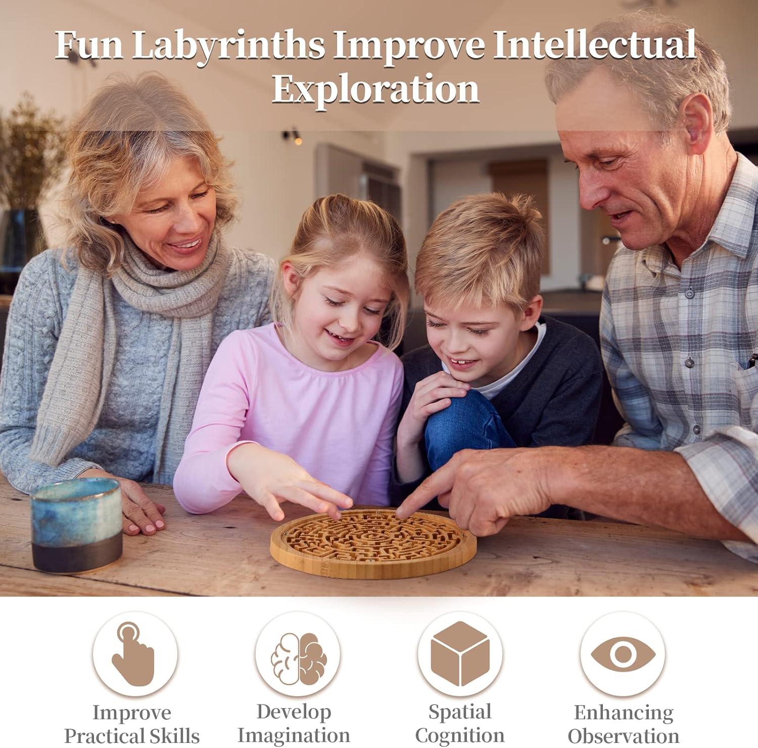 Wooden Labyrinth Puzzle Game – Classic Brain Teaser Toy for Focus & Family Fun