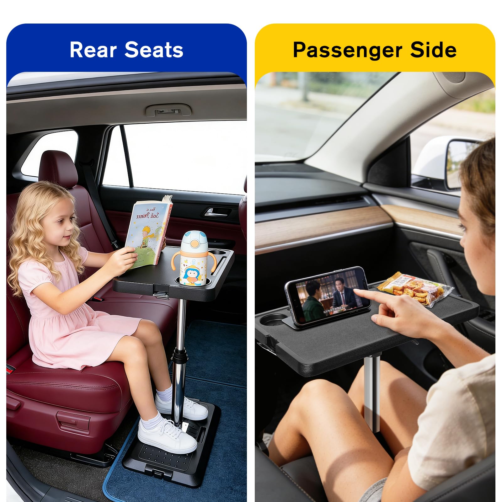 Adjustable Car Seat Tray Table – 360° Rotating, Fits 99% of Vehicles, Foldable