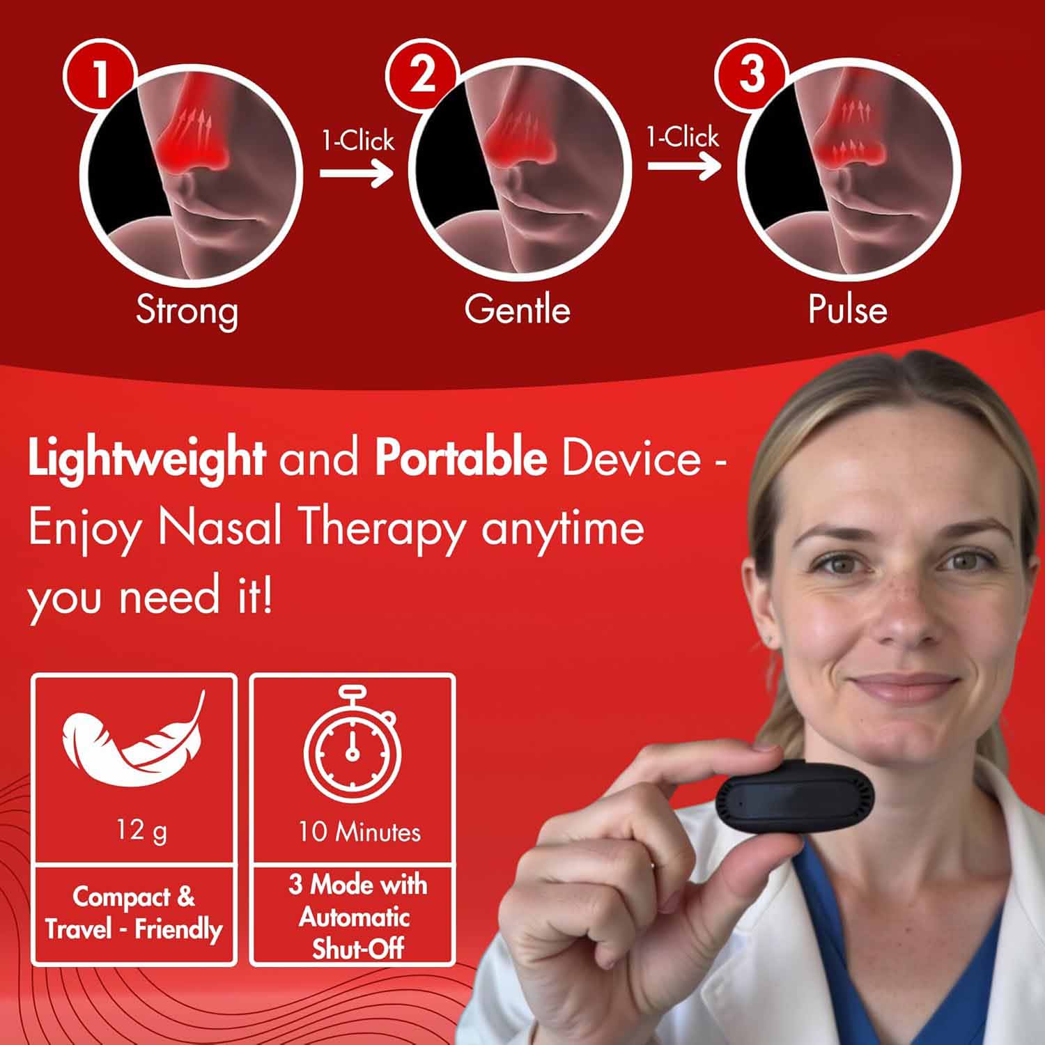Red Light Nasal Therapy Device – USB Rechargeable, Non-Invasive Relief for Dryness