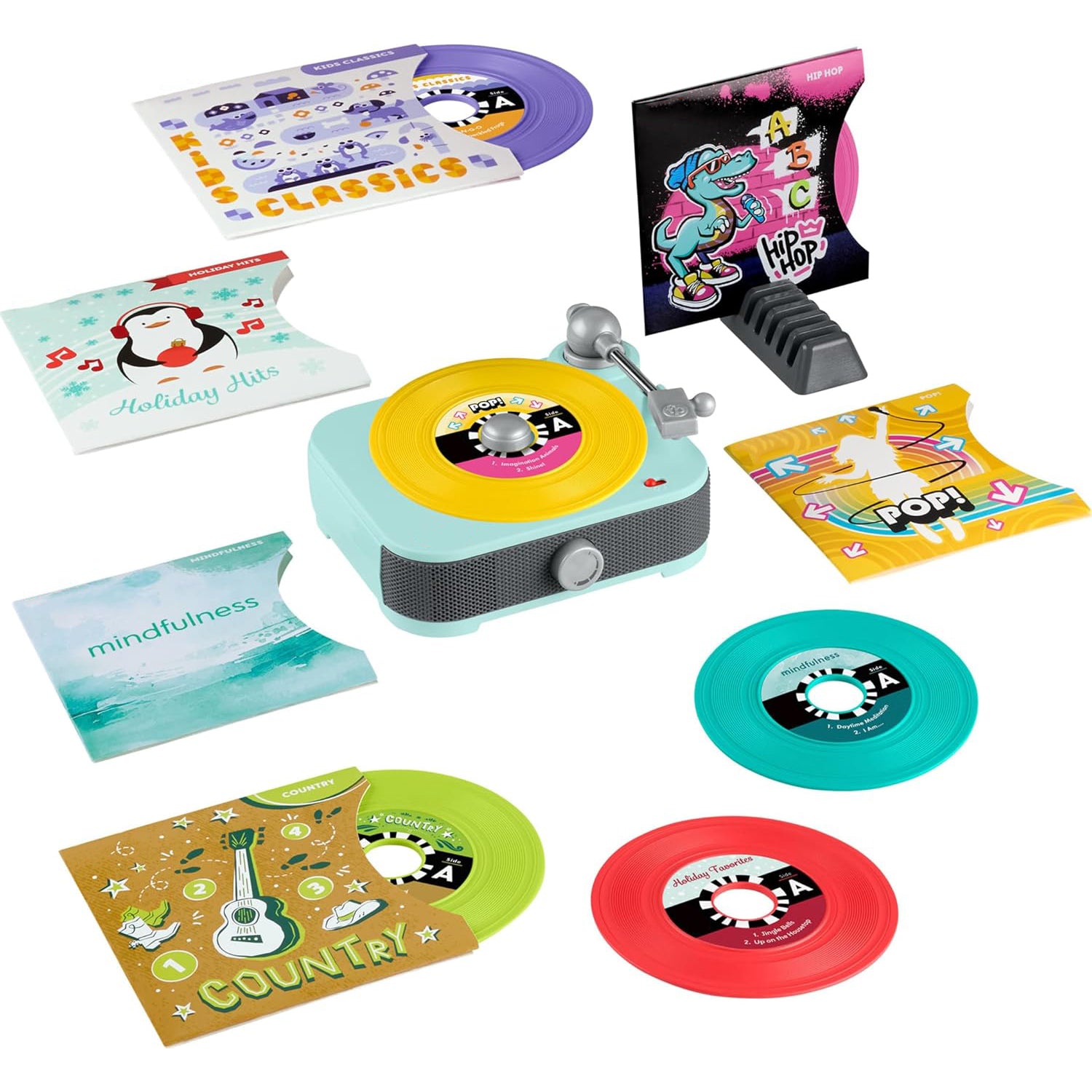Deluxe Rock Record Player Music Toy – with 6 Albums for Preschoolers