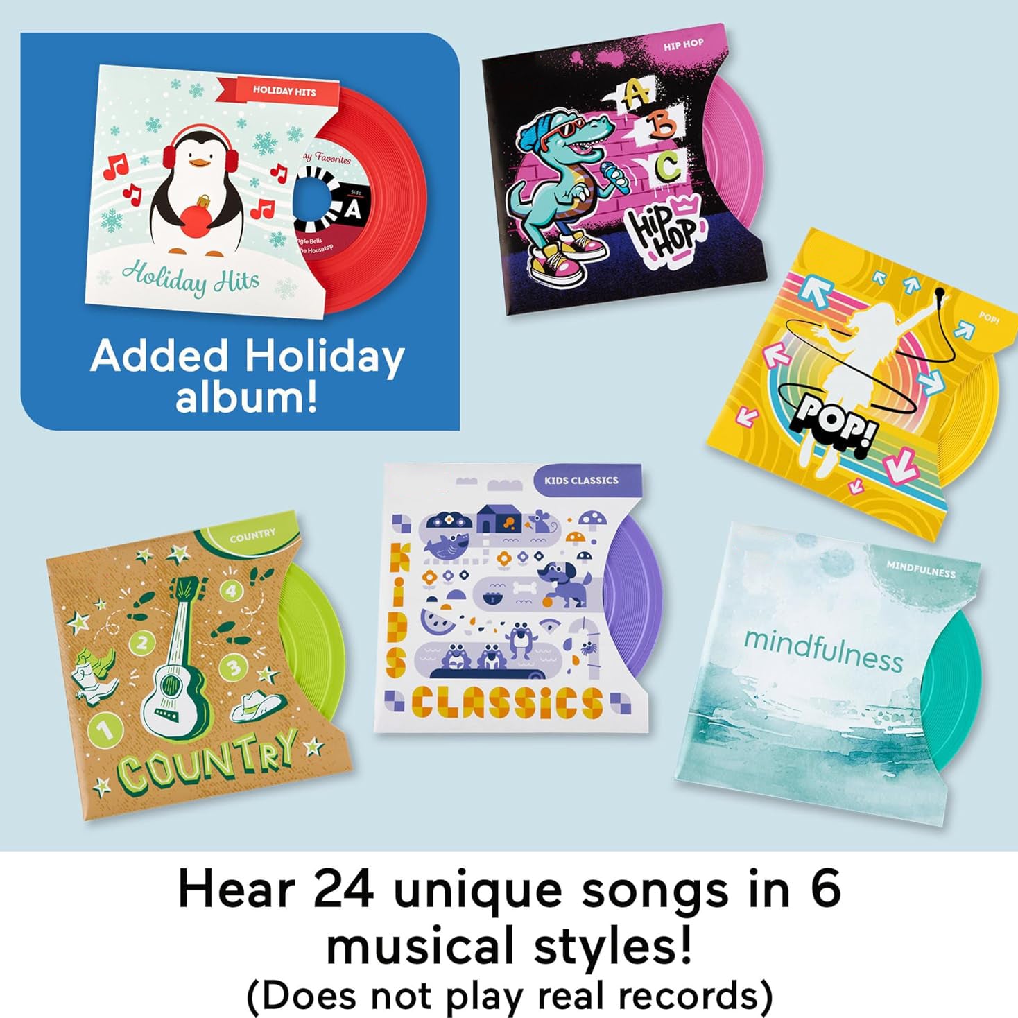Deluxe Rock Record Player Music Toy – with 6 Albums for Preschoolers