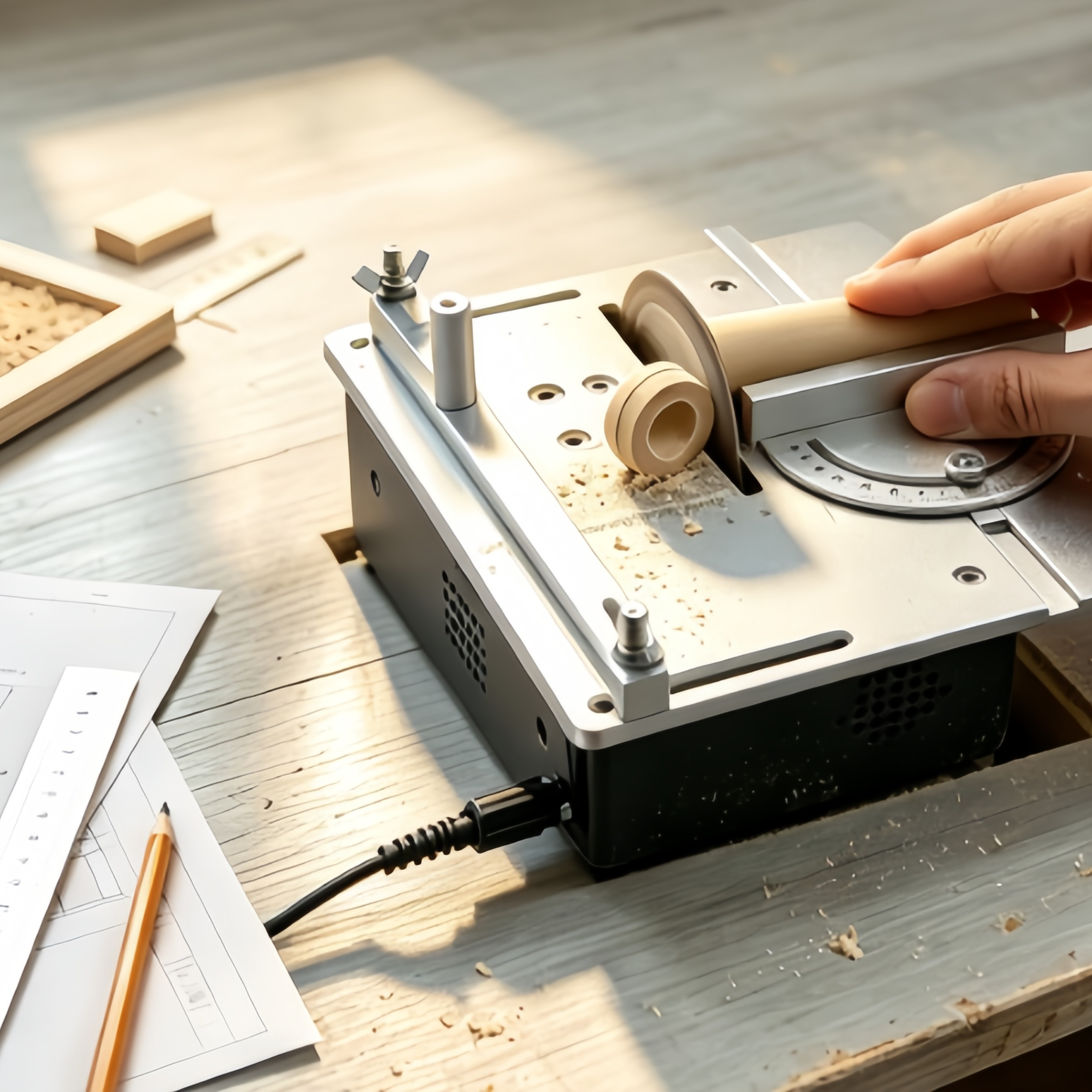 Mini Table Saw – 4-in-1 Cuts, Sands, Drills & Carves, Portable Desktop Workshop