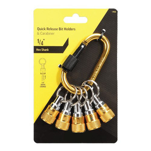 Quick Release Bit Holders Set with Carabiner – Portable Tool Bit Organizer (5 Bit Holders + 1 Carabiner)