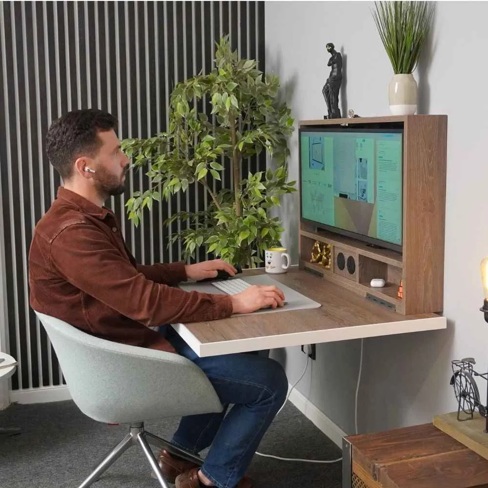 Fold-Out Wall Desk for Small Spaces – Fits 29" Monitor, 50kg, Lockable