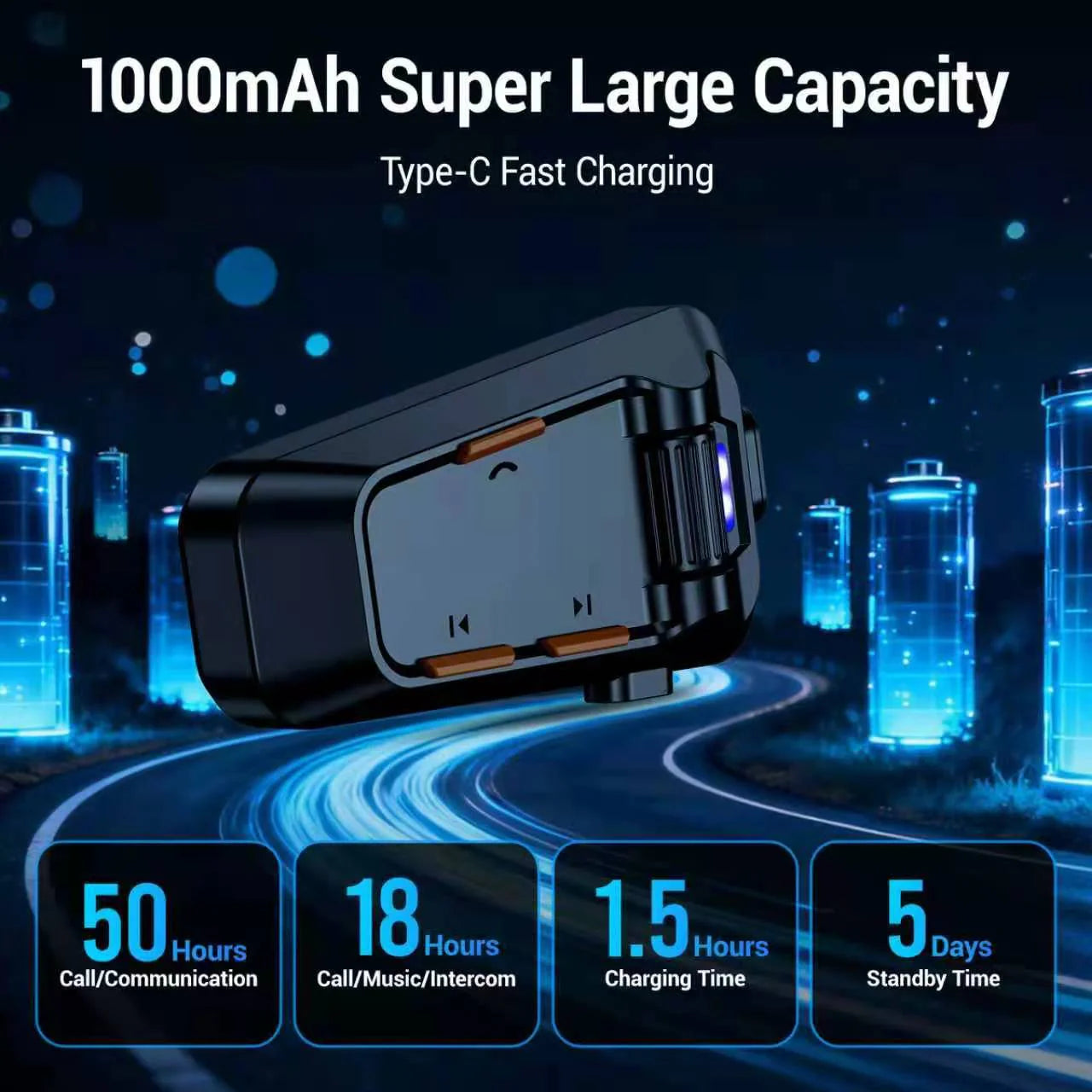 Motorcycle Helmet Bluetooth Headset with Roller Control & Waterproof Design