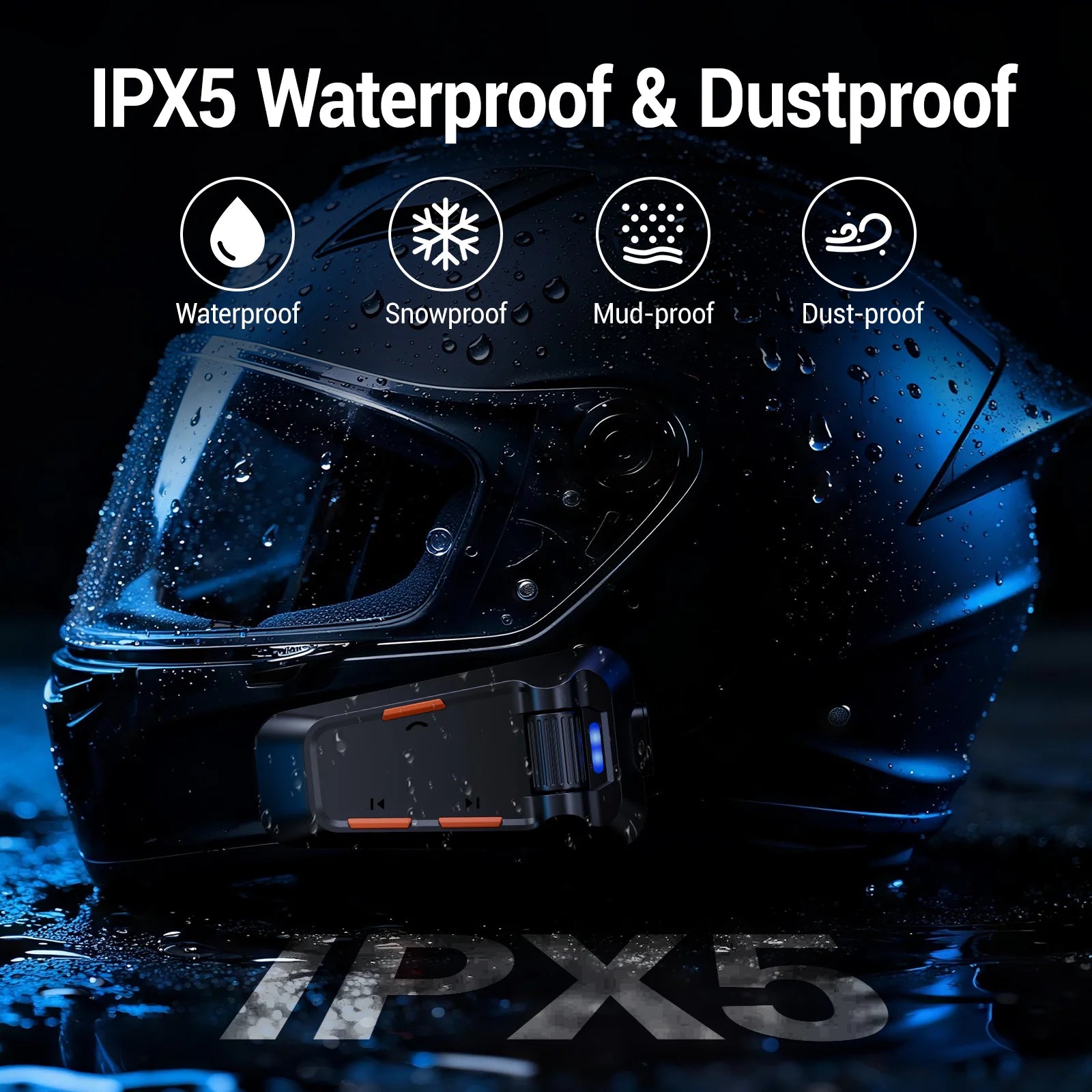 Motorcycle Helmet Bluetooth Headset with Roller Control & Waterproof Design