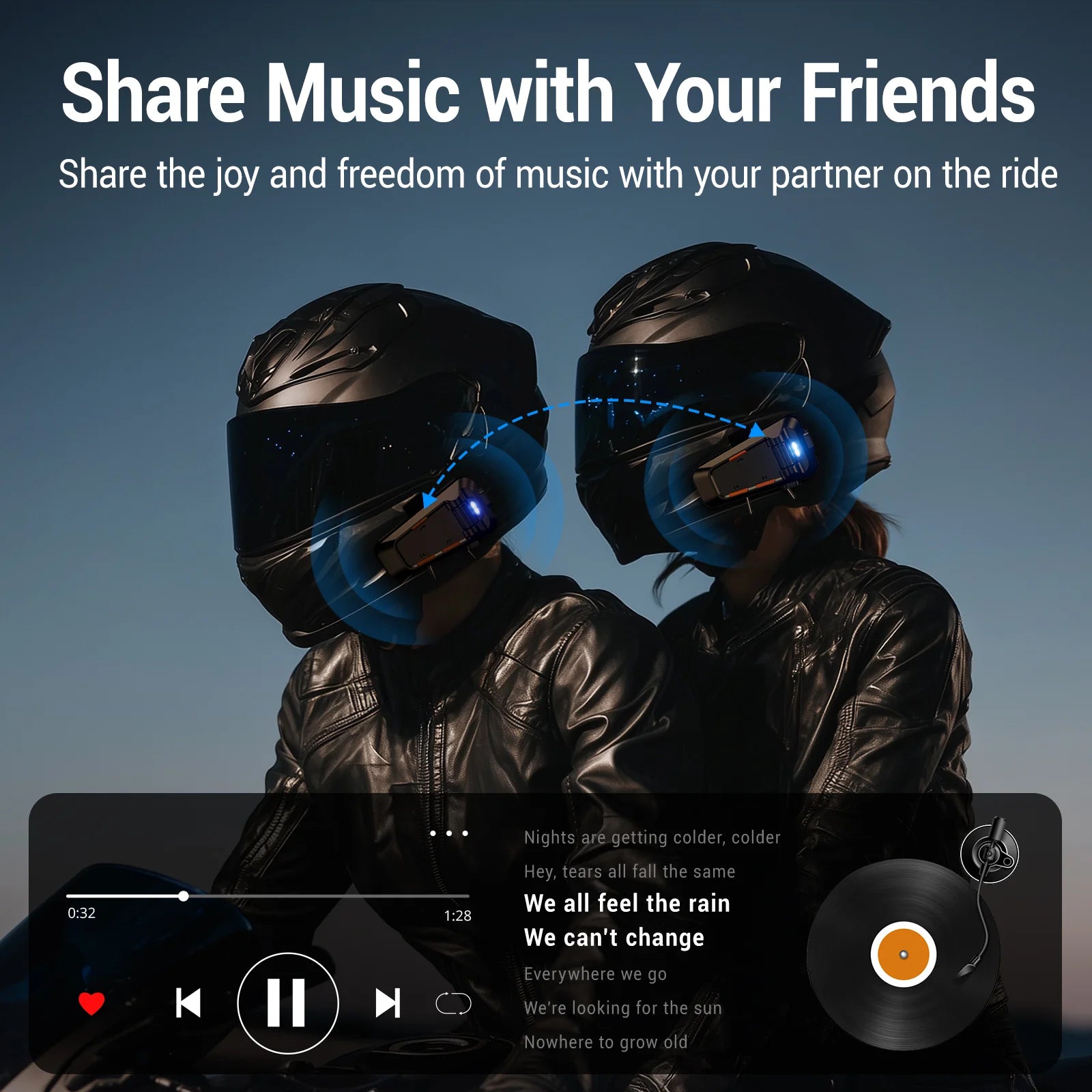 Motorcycle Helmet Bluetooth Headset with Roller Control & Waterproof Design