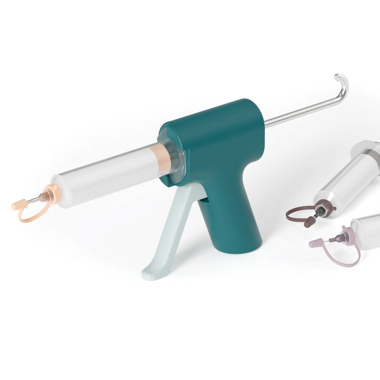 Glue dispenser with three interchangeable nozzles