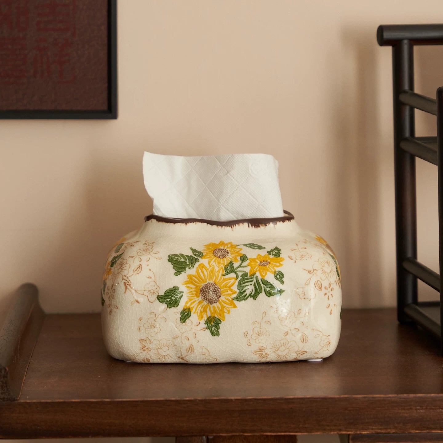 Vintage Sunflower Ceramic Tissue Box Cover – Elegant Farmhouse Decor For A Cozy Home