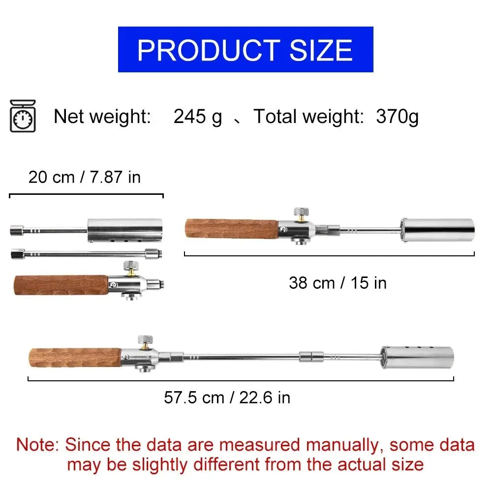 Camping Long Flame Igniter – Portable Wooden Handle Gas Burner for BBQ & Outdoor Cooking