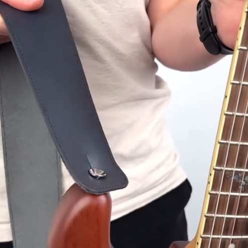 2-in-1 Classic Guitar Strap & Pick Holder – Genuine Leather Adjustable Strap with Pick Case