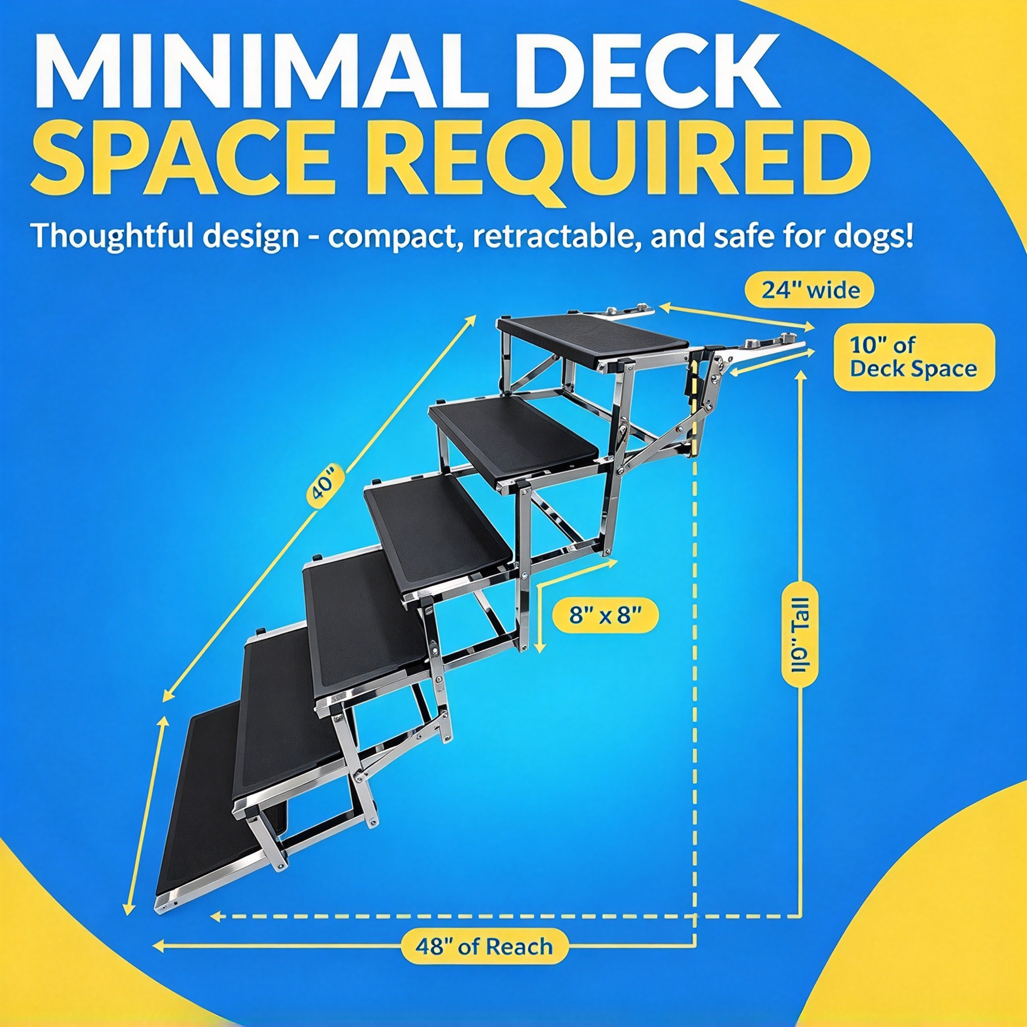 Marine-Grade Dog Boat Ladder – 6-Step Design, Folds Flat, Supports 150 lbs