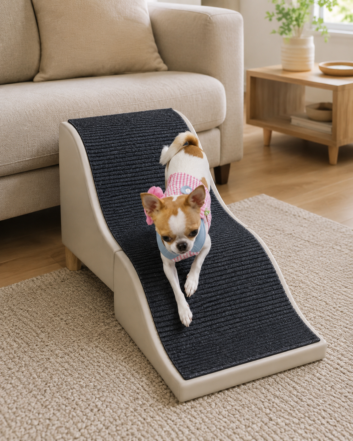 Indoor pet ramp in living room