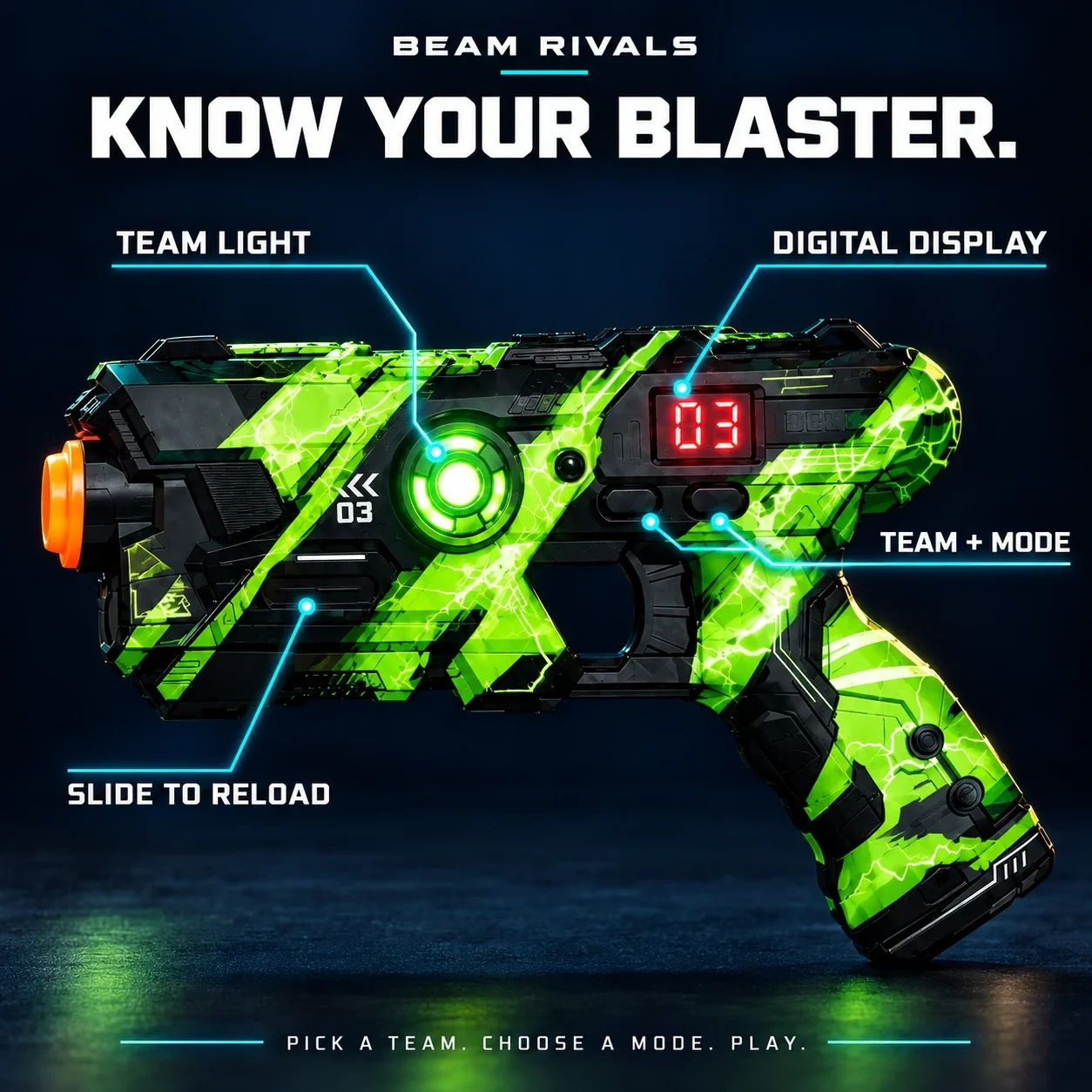 4-Player Laser Tag Battle Set – Light-Up Gear, Digital Life Tracking, No Projectiles