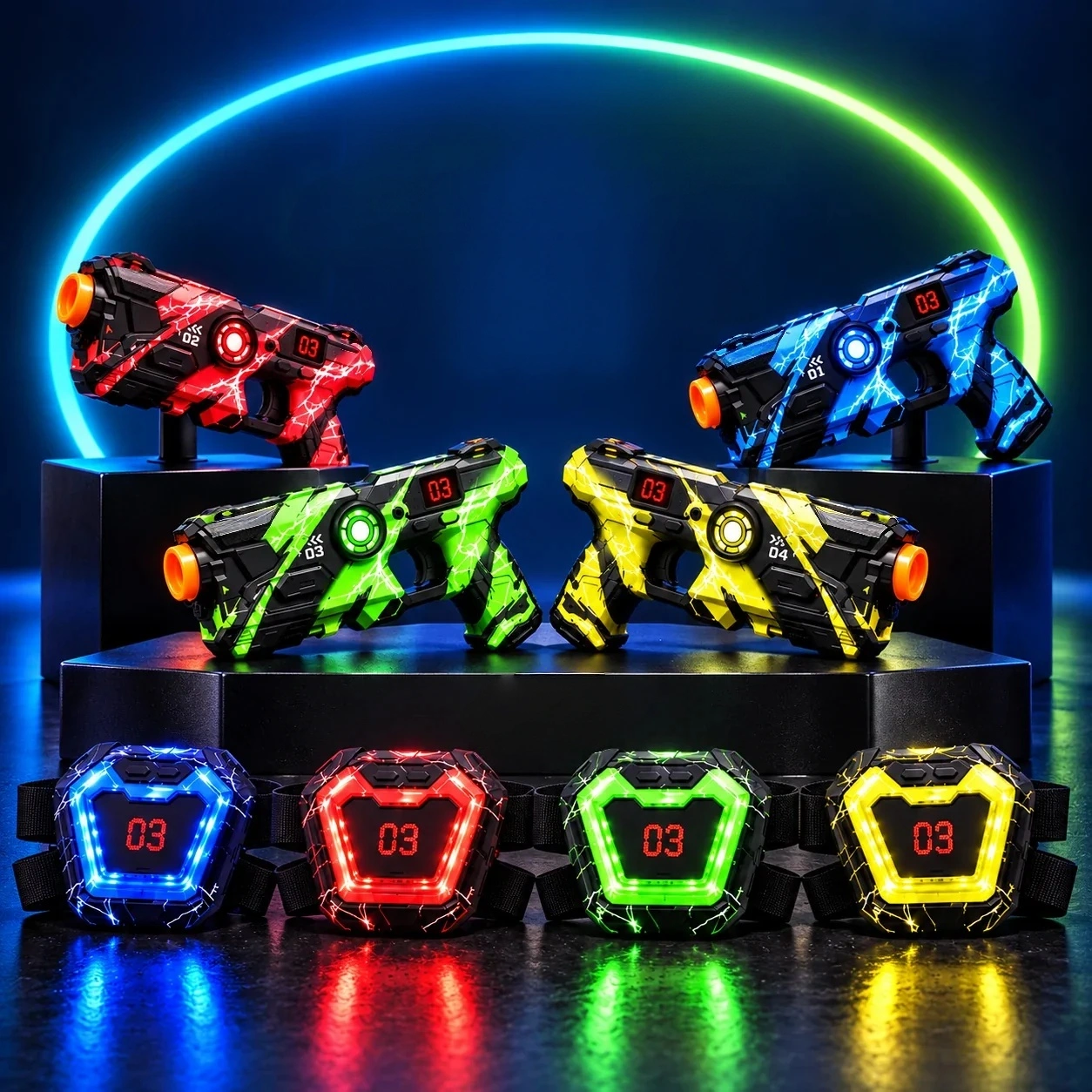 4-Player Laser Tag Battle Set – Light-Up Gear, Digital Life Tracking, No Projectiles