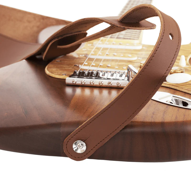 2-in-1 Classic Guitar Strap & Pick Holder – Genuine Leather Adjustable Strap with Pick Case