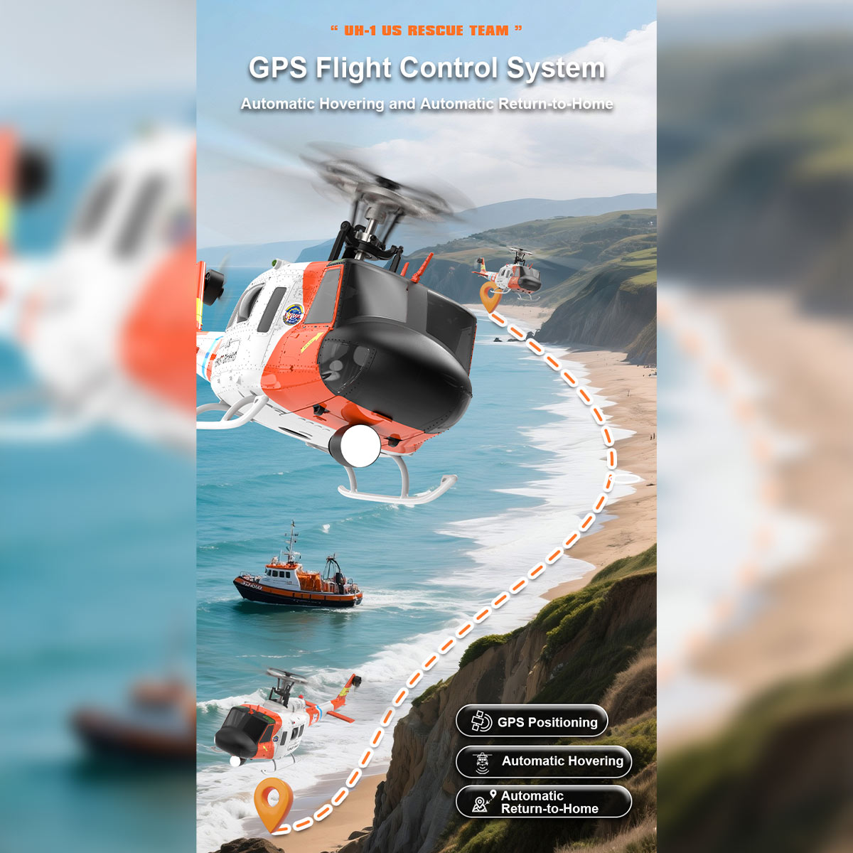 1:34 Scale GPS RC Helicopter – Brushless 6CH Smart Flight System