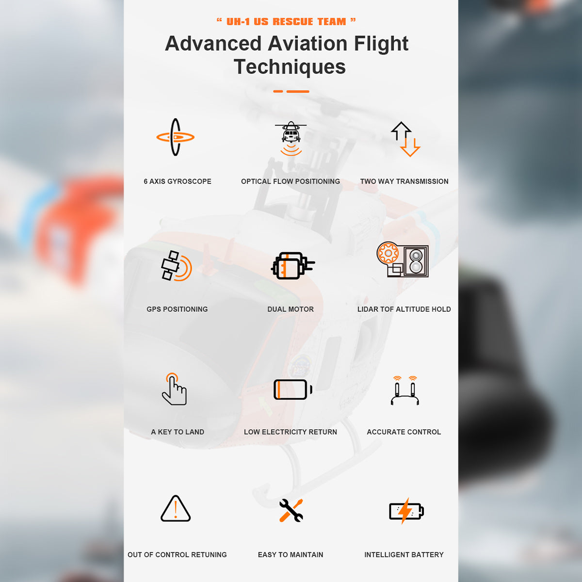 1:34 Scale GPS RC Helicopter – Brushless 6CH Smart Flight System