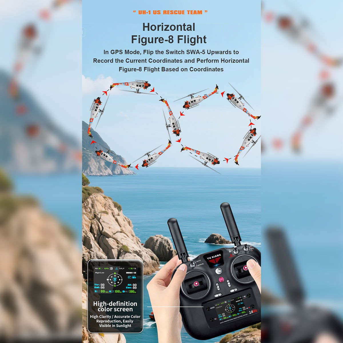 1:34 Scale GPS RC Helicopter – Brushless 6CH Smart Flight System