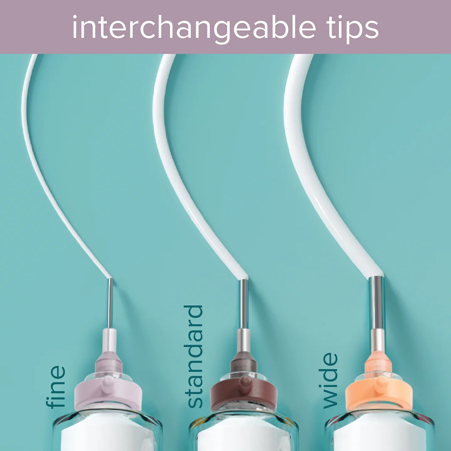 Glue dispenser with three interchangeable nozzles