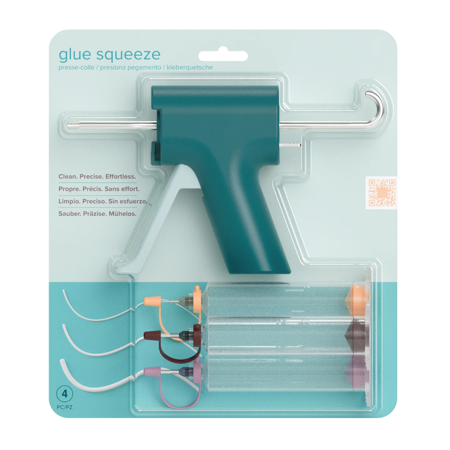 Glue dispenser with three interchangeable nozzles