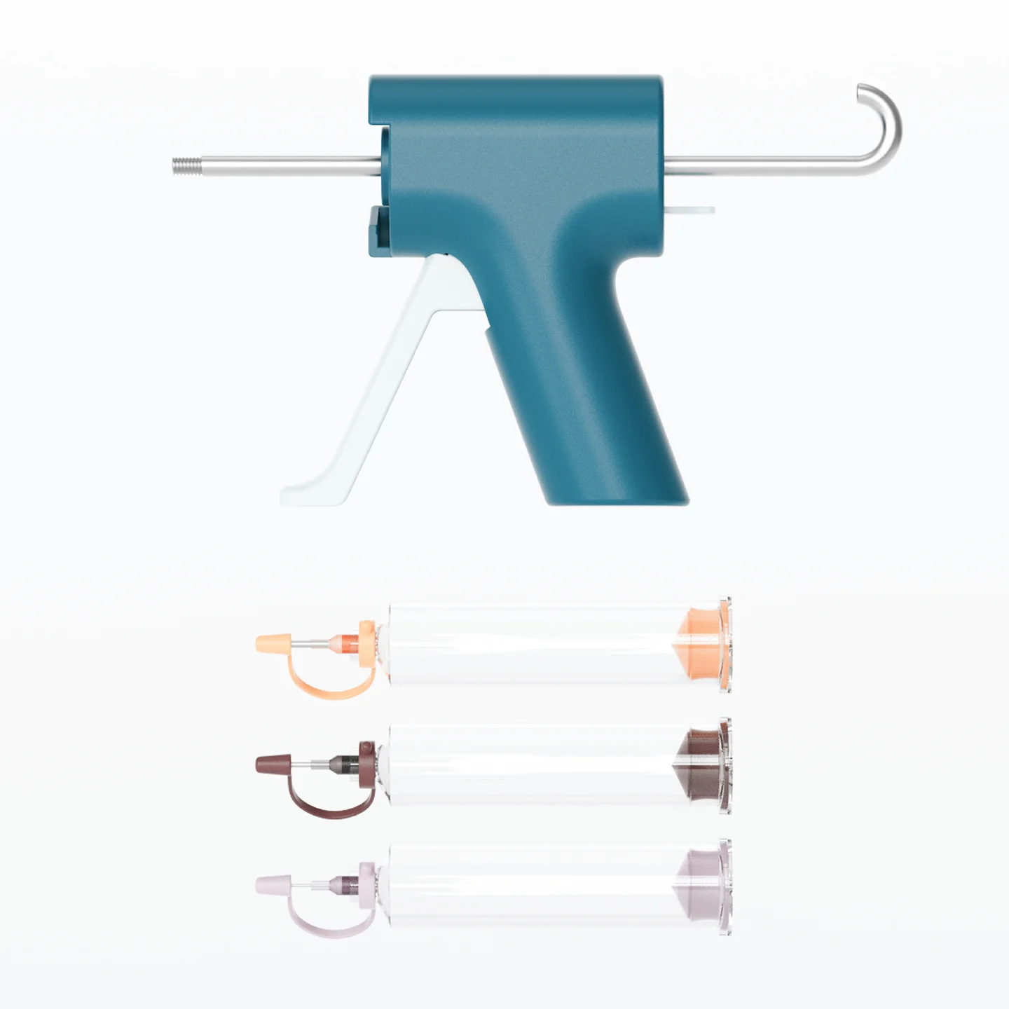 Glue dispenser with three interchangeable nozzles