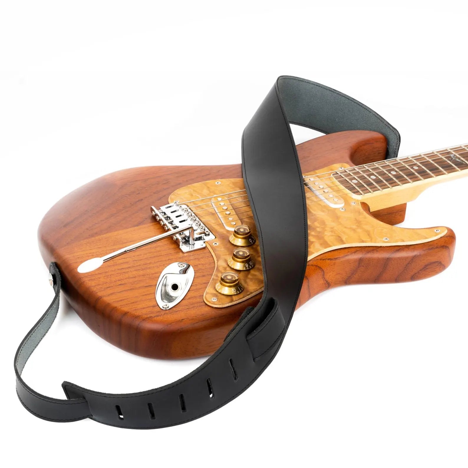 2-in-1 Classic Guitar Strap & Pick Holder – Genuine Leather Adjustable Strap with Pick Case