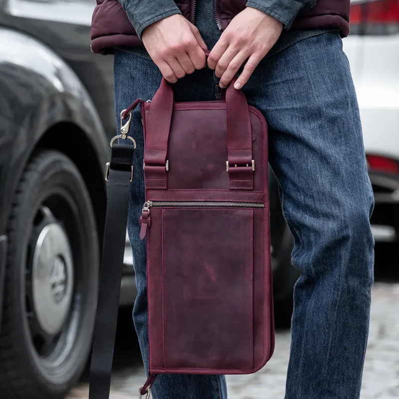 Handmade leather drumstick bag with keychain