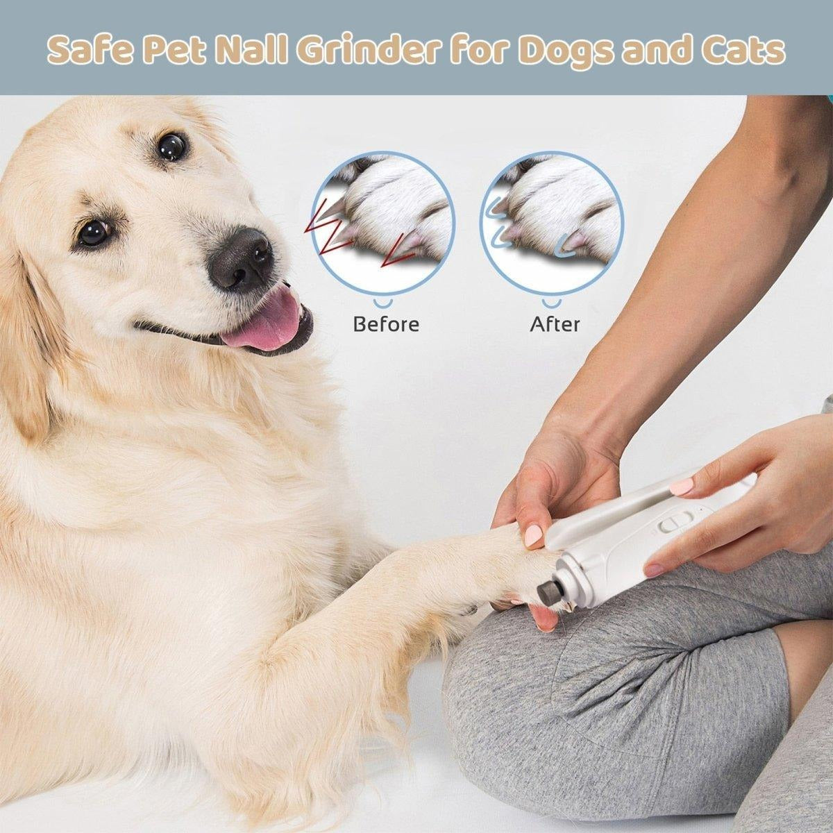 Ultra-Quiet Pet Nail Clipper and Grinder - Low Noise, LED Light, USB Rechargeable