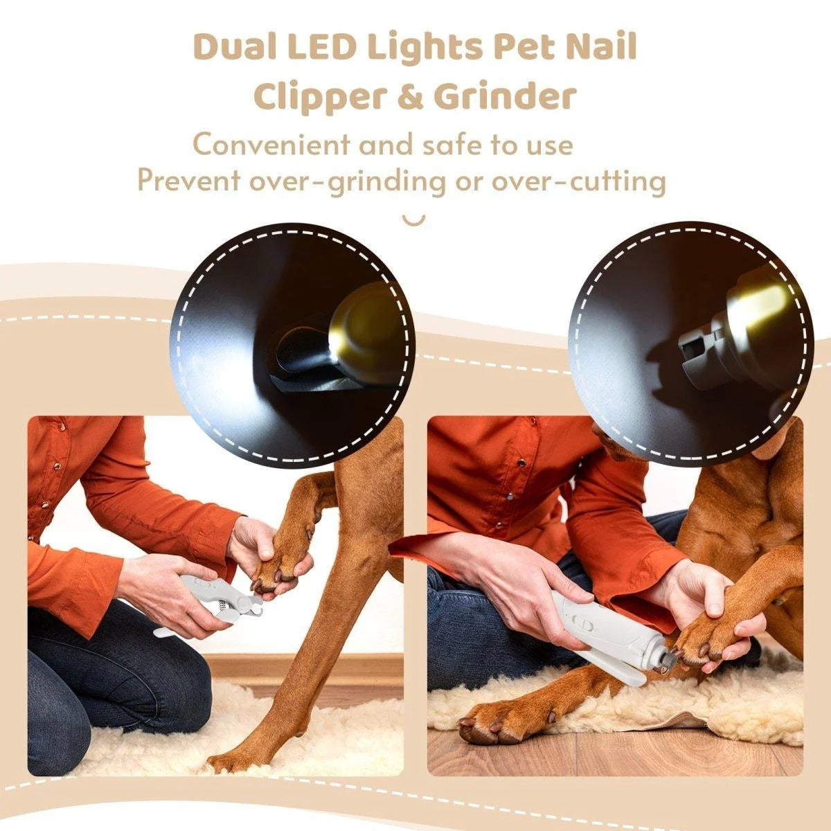 Ultra-Quiet Pet Nail Clipper and Grinder - Low Noise, LED Light, USB Rechargeable