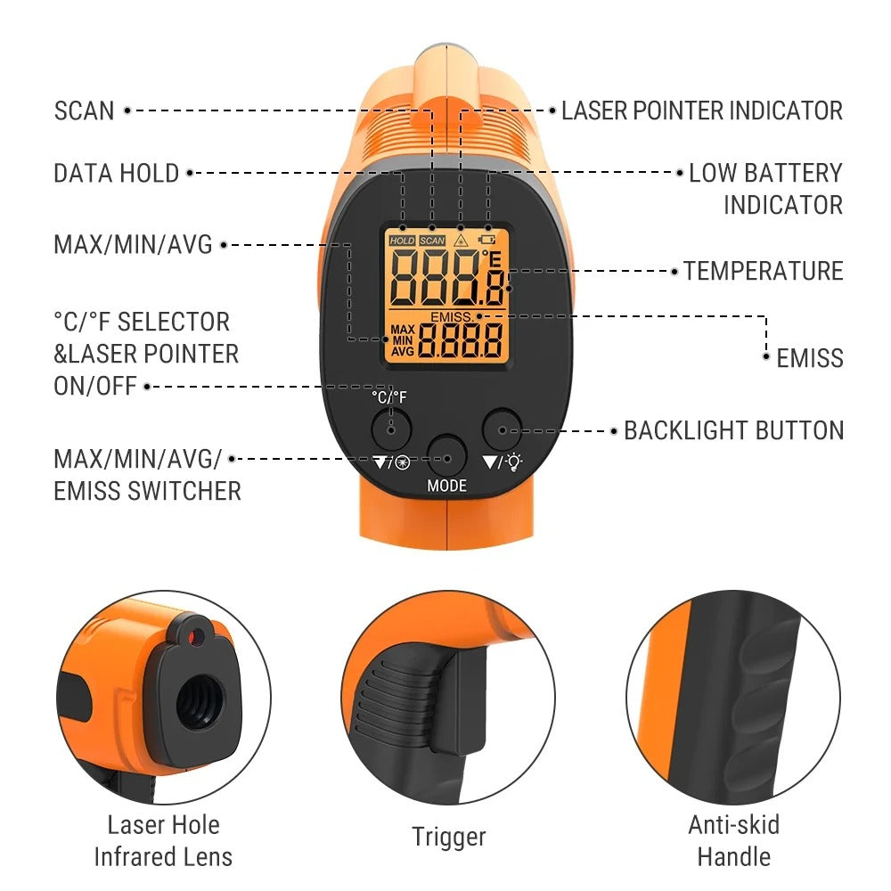 LCD Digital Infrared Thermometer with Gun-Type Temperature Measurement
