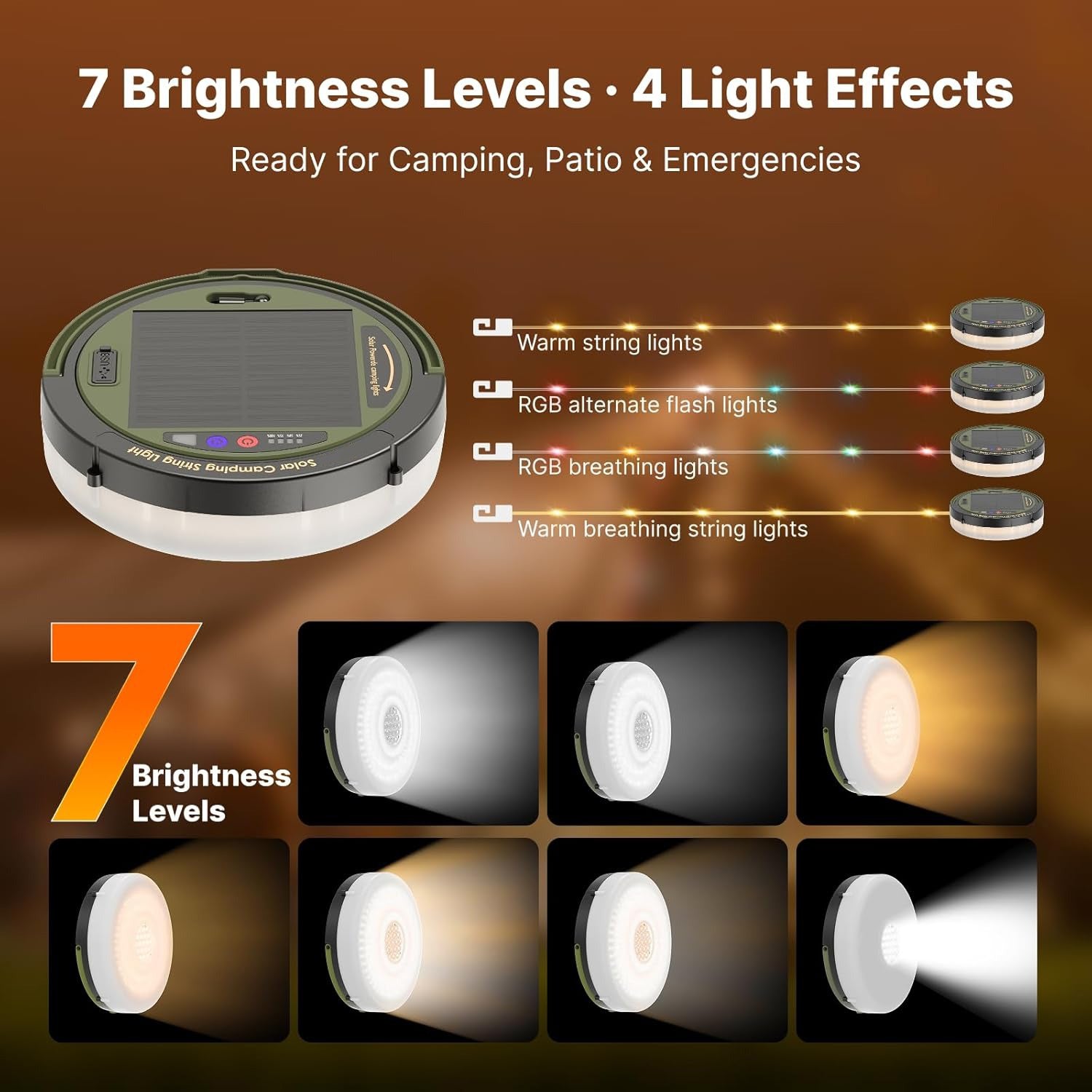 Solar-powered camping string lights