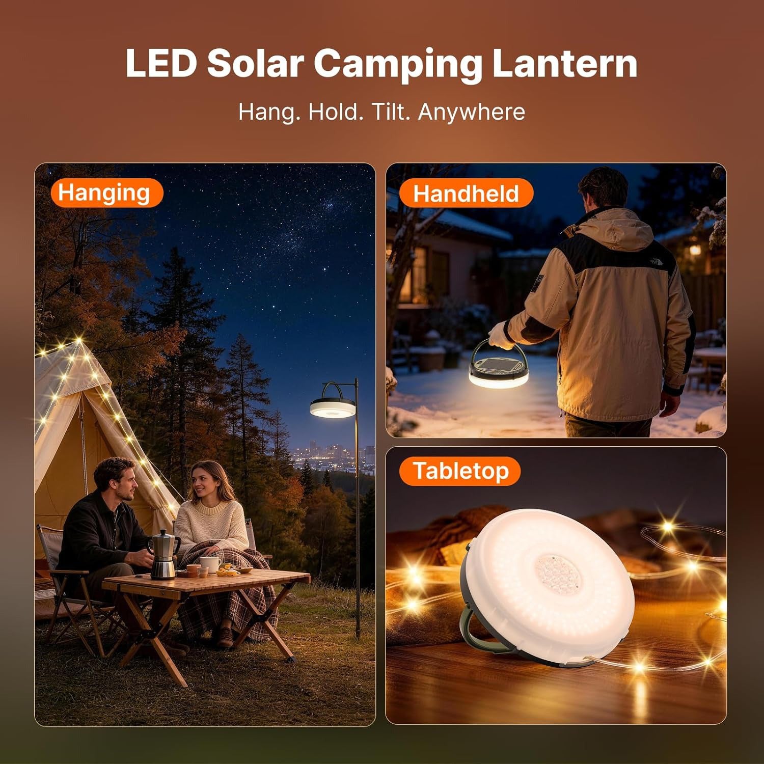 Solar-powered camping string lights