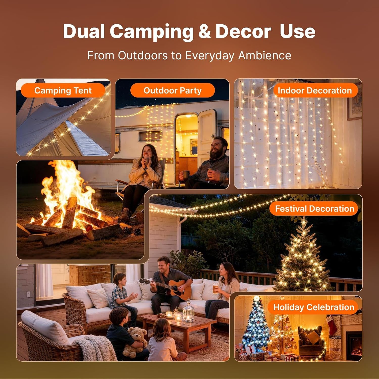 Solar-powered camping string lights