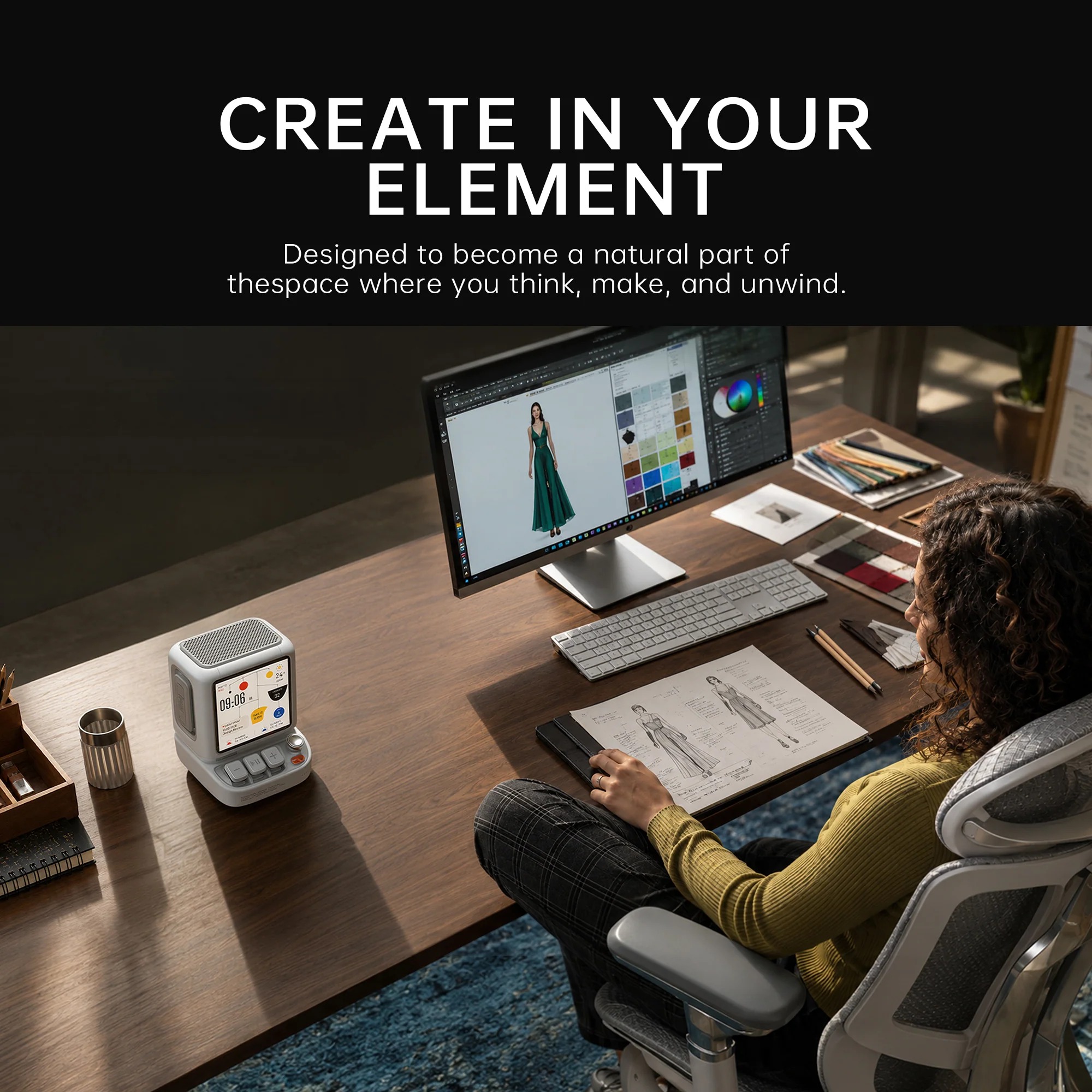 Desktop Speaker with Pixel Display – Custom Art, Weather, Clock & Music Visualizer