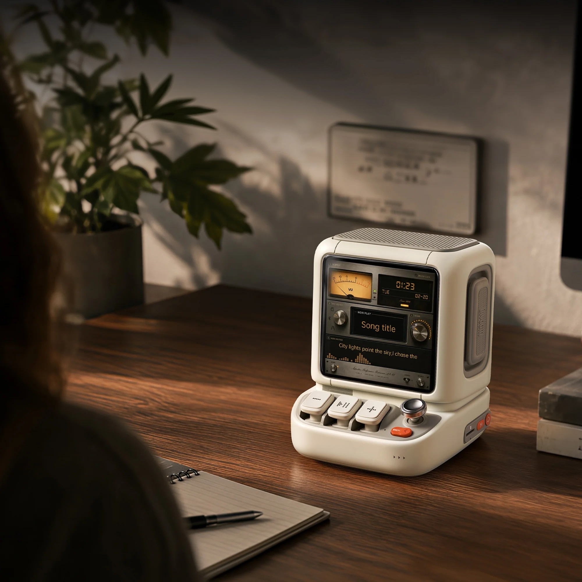 Desktop Speaker with Pixel Display – Custom Art, Weather, Clock & Music Visualizer