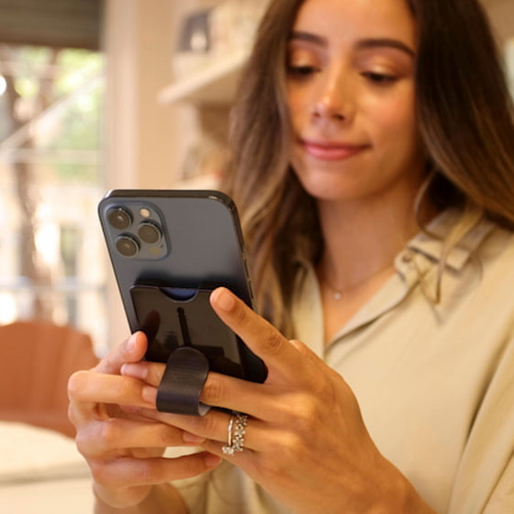 3-in-1 Phone Wallet Grip – Slim Card Holder, Finger Strap & Hands-Free Stand